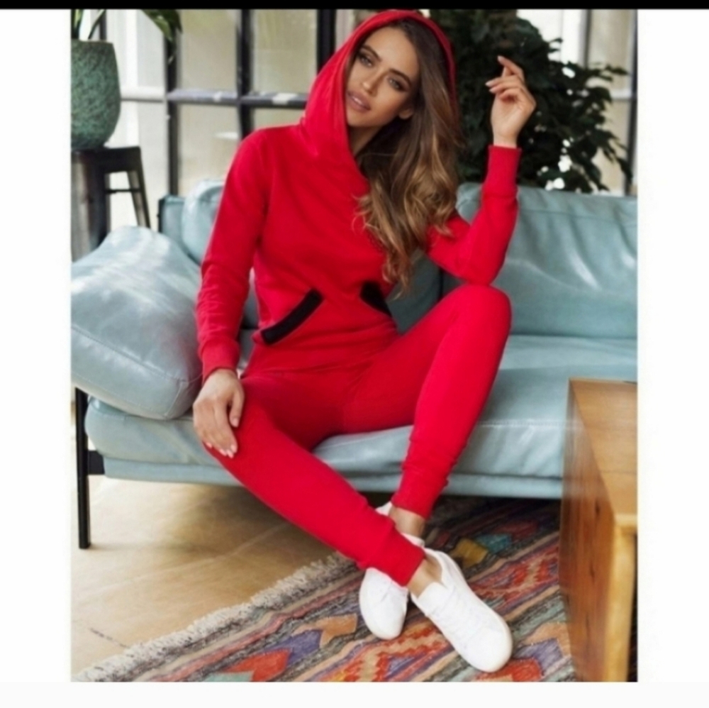 Red 2 piece Hoodie Sport Suit Small